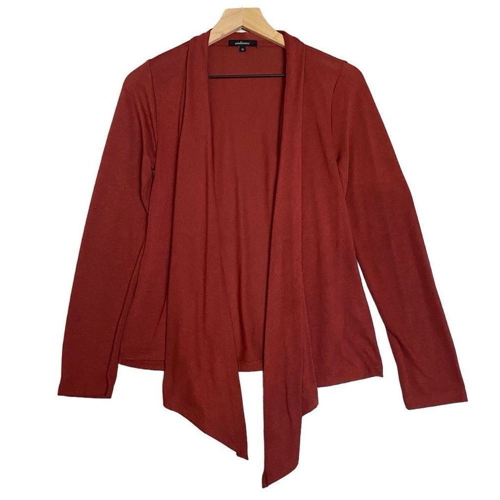 Ambiance Terra Cotta Cardigan Draped Open Front Long Sleeve Medium Weight Size M
